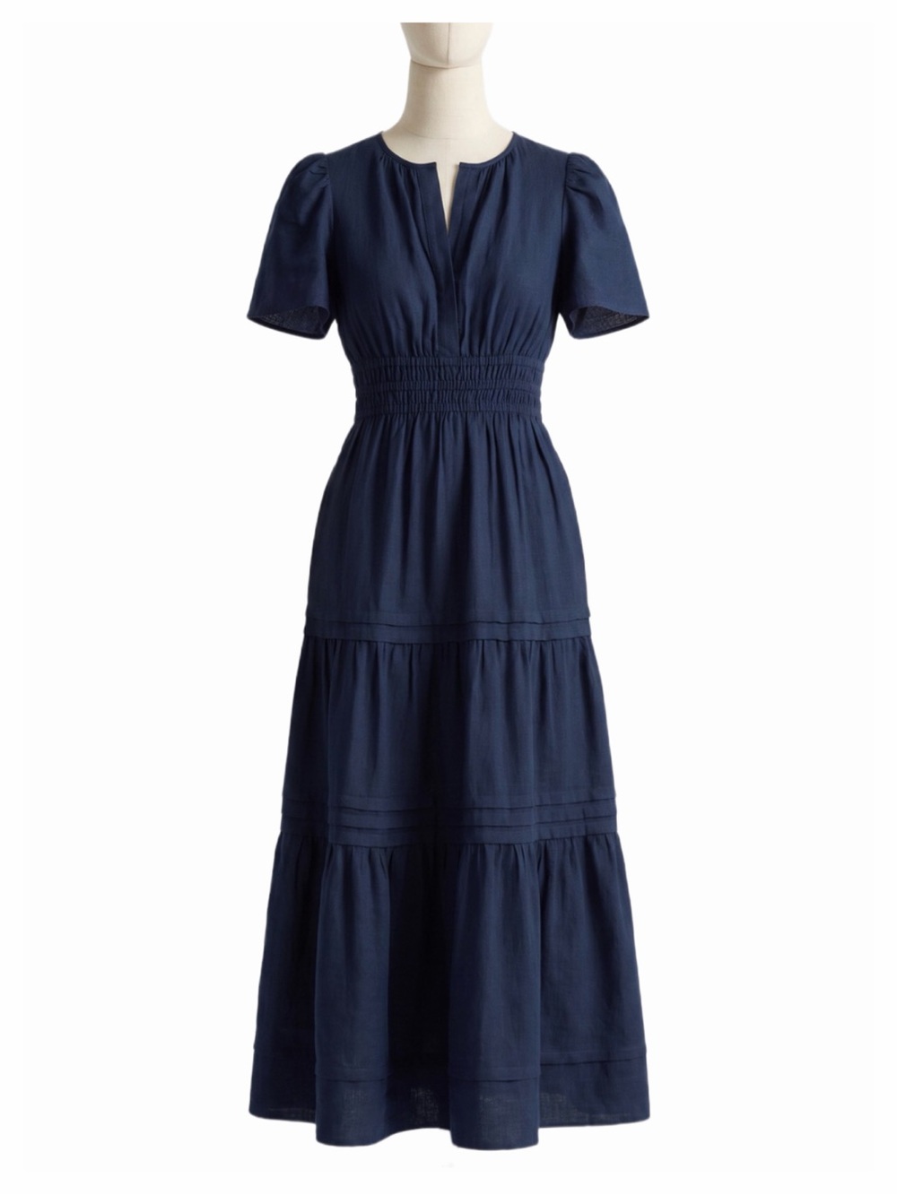 Quince 100% European Linen Tiered Maxi Dress in Navy Blue Size XL Pockets